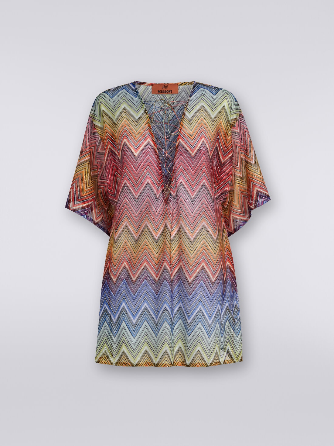 Short zigzag print cover up kaftan, Multicoloured  - MC23SQ08BR00THS4157 - 0