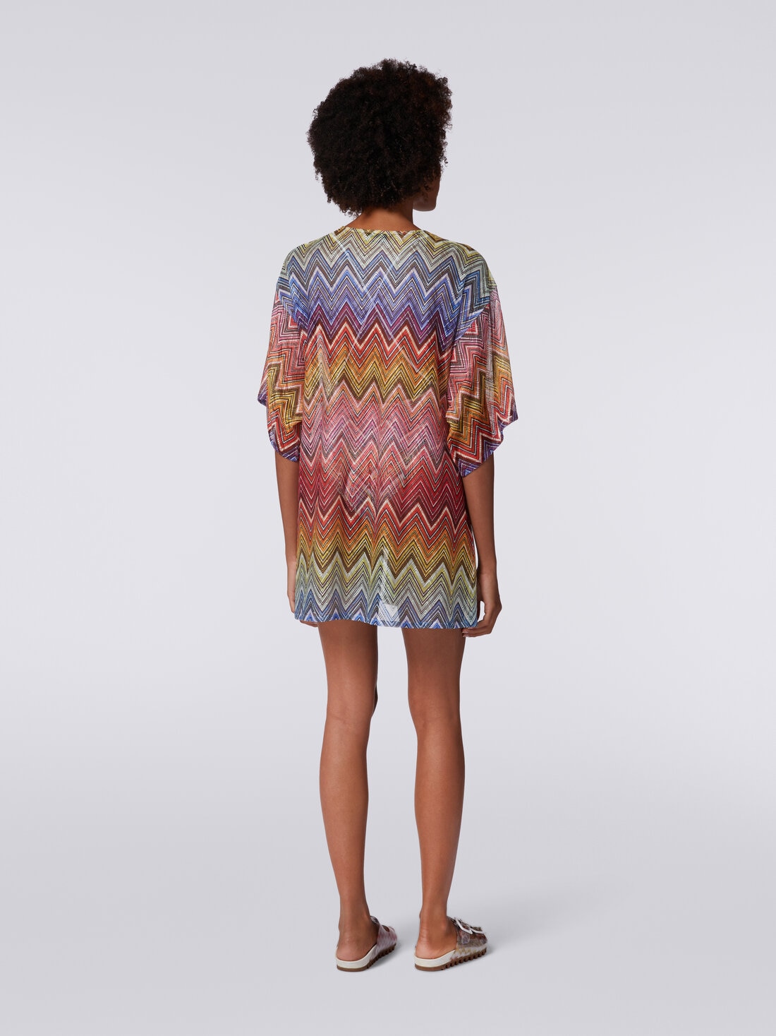 Short zigzag print cover up kaftan, Multicoloured  - MC23SQ08BR00THS4157 - 3