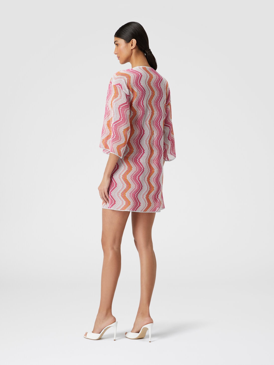 Short cover-up kaftan with braided lacing, Pink   - MC23SQ08BR00XKS30DC - 2