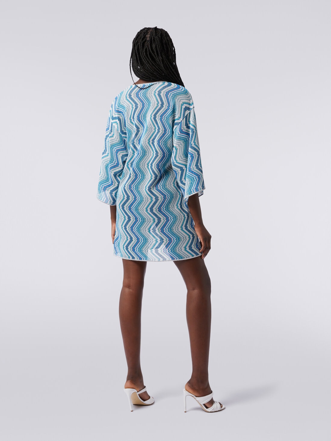 Short cover-up kaftan with braided lacing, Blue - MC23SQ08BR00XKS72G5 - 3