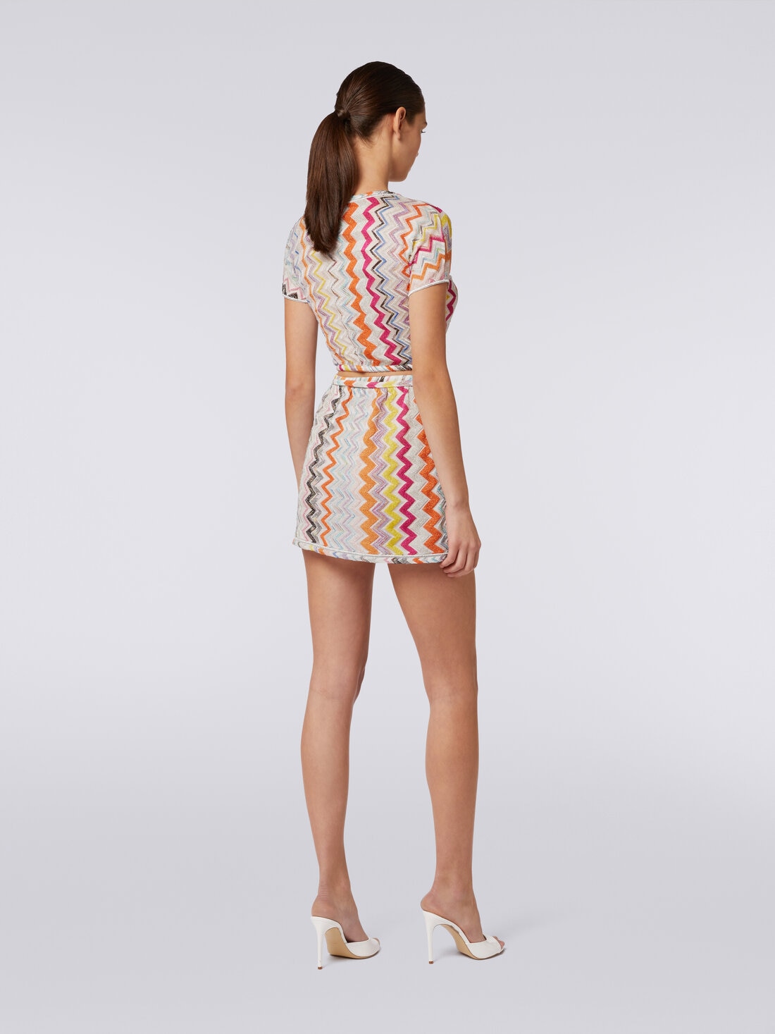 Zigzag wrap-around miniskirt with lurex, Multicoloured  - MC24SH01BR00XLSM9DA - 3