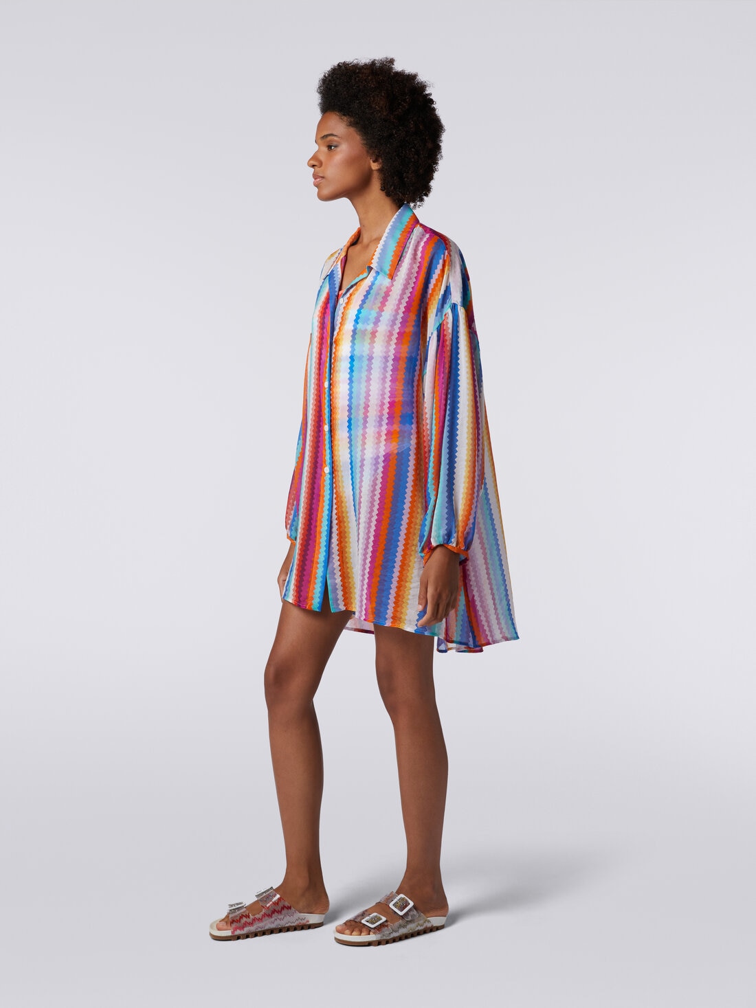 Chemisier blouse in zigzag print silk and cotton, Multicoloured  - MC24SK00BW00PNSM99F - 2