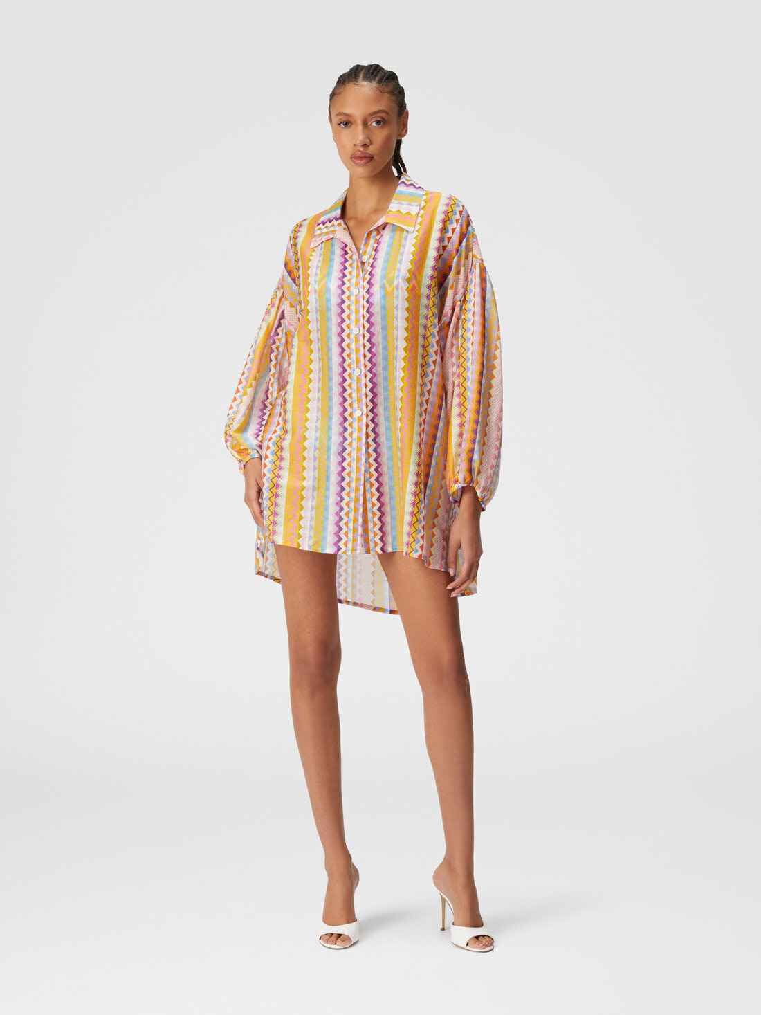 M Missoni Blusa oversize in seta e cotone stampa zig zag