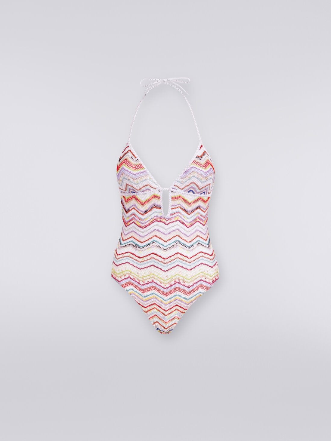 One-piece swimming costume in zigzag crochet with lurex, Multicoloured  - MC24SP00BR00TISM99I - 0