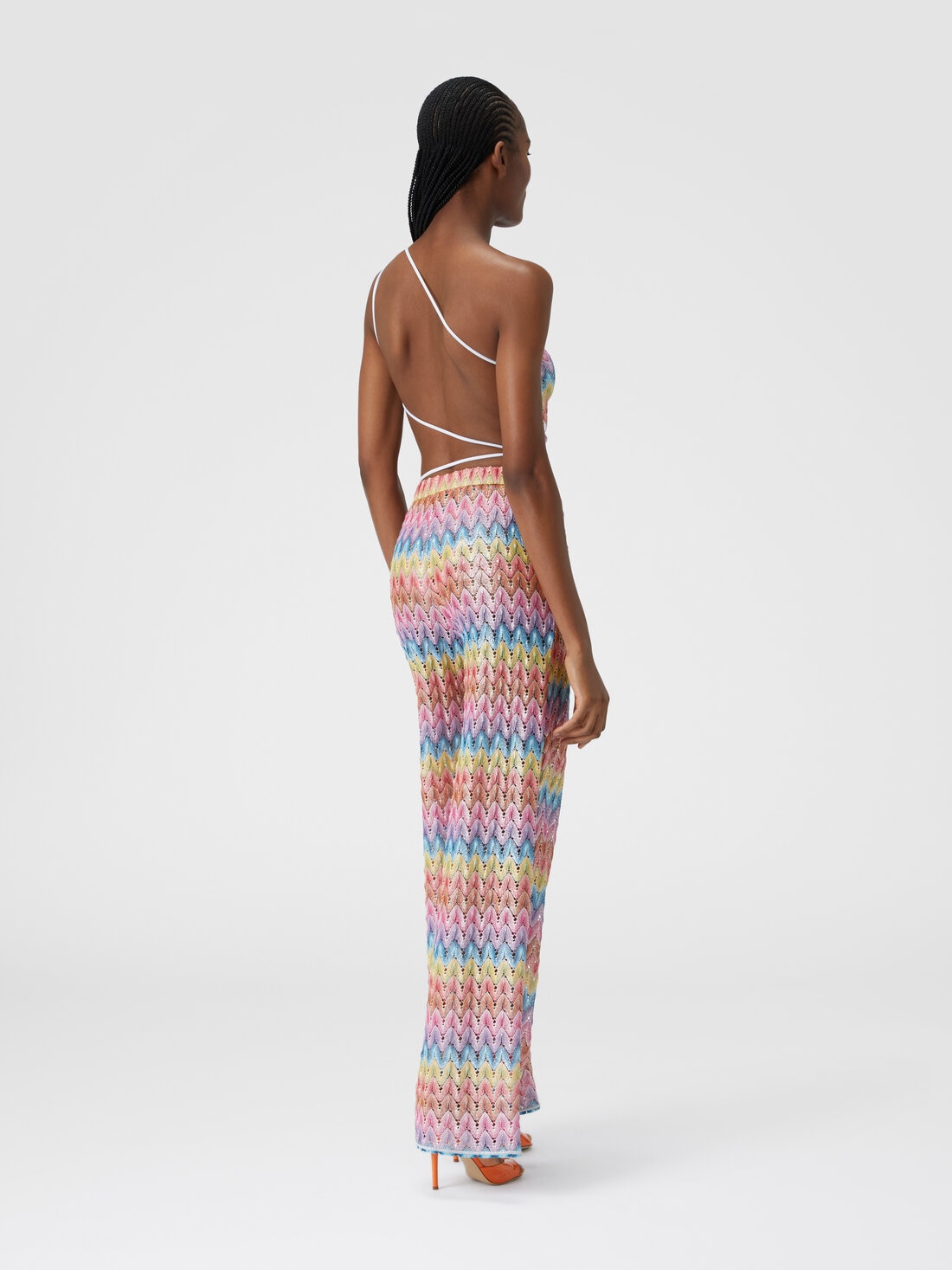 Coated cotton-blend lace trousers, Multicoloured  - MC24WI00BR00Z2SM9HB - 2