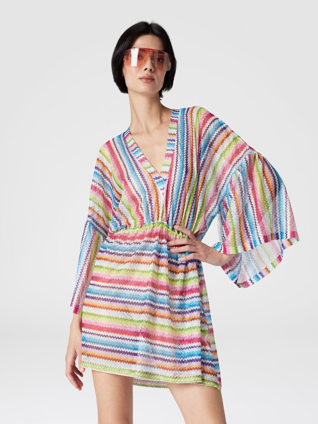 Kaftan short cover-up with zig zag print, Multicoloured  - MC24WQ00BR00Z4SM9HA - 3