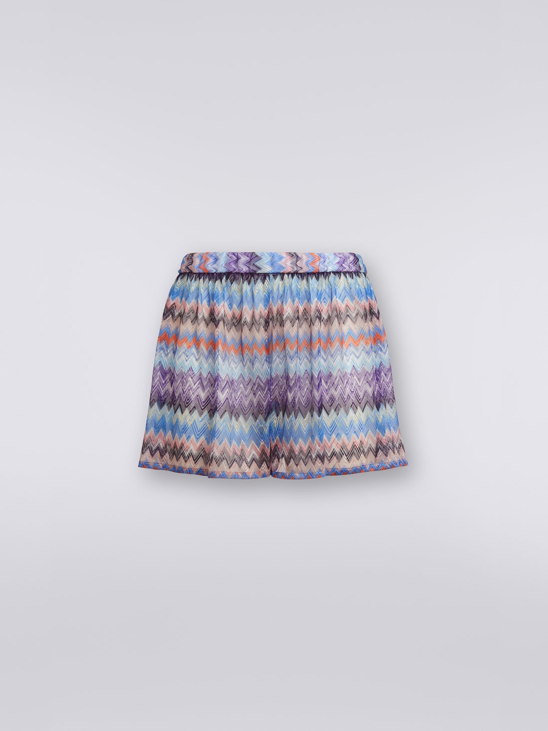 Shorts aus Viskose-Tüll mit Chevronmuster zum Überziehen am Strand, BLUE SHADE CHEVRON - MS22SI01BR00T6S72CB - 0