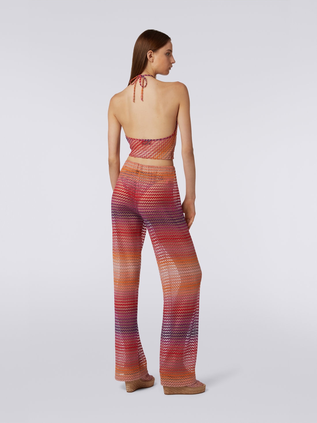 Straight trousers in tulle with multicoloured zigzag, Pink - MS22SI08BR00URS414T - 3
