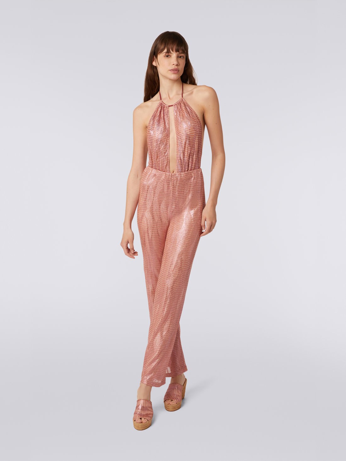 Straight trousers in jacquard viscose knit, Pink - 8051575969393 - 1