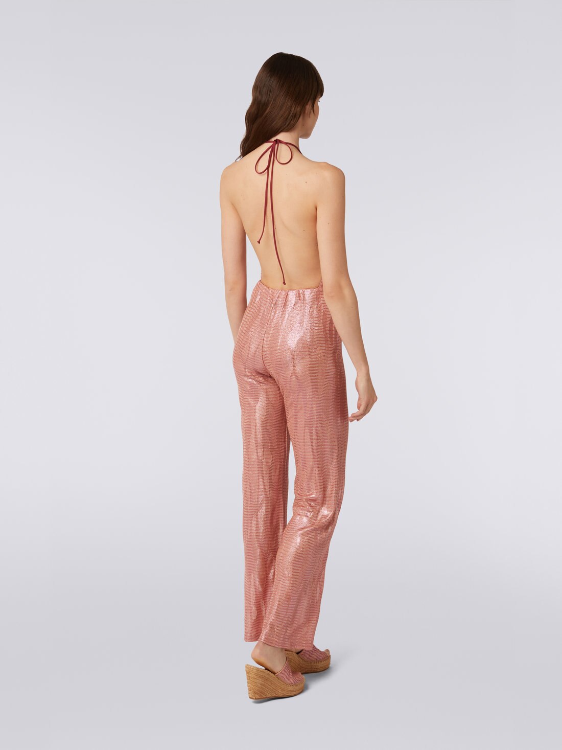 Straight trousers in jacquard viscose knit, Pink - 8051575969393 - 3