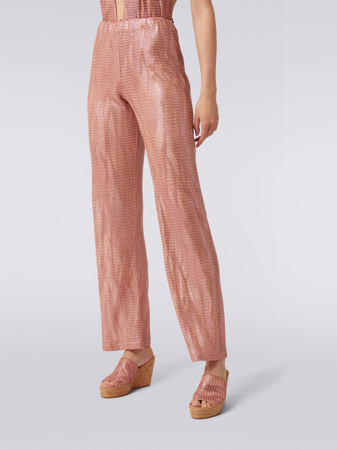 Straight trousers in jacquard viscose knit, Pink - MS22SI08BT006OS30CH - 4
