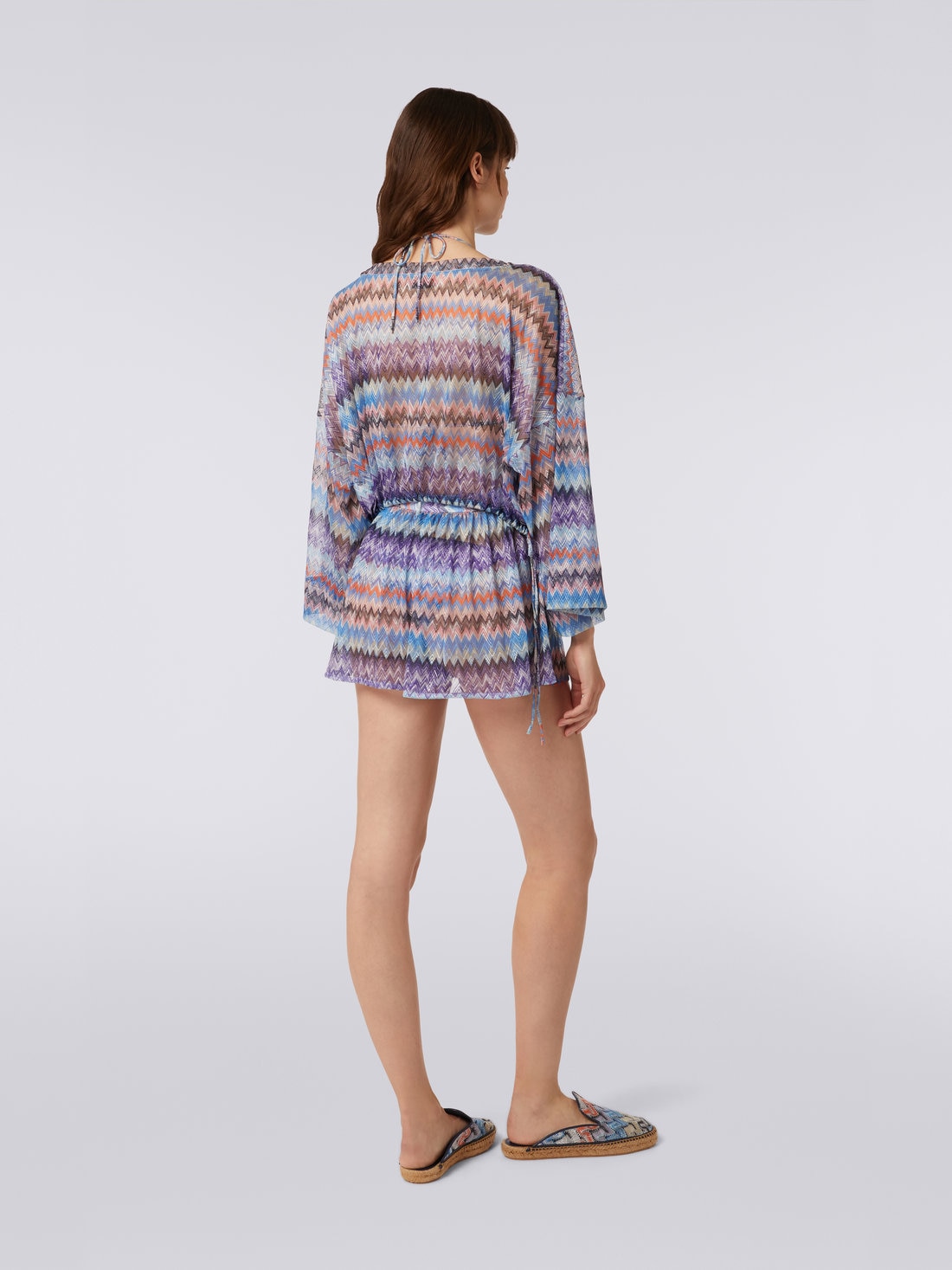 Haut cache maillot en tulle de viscose chevrons Bleu Missoni