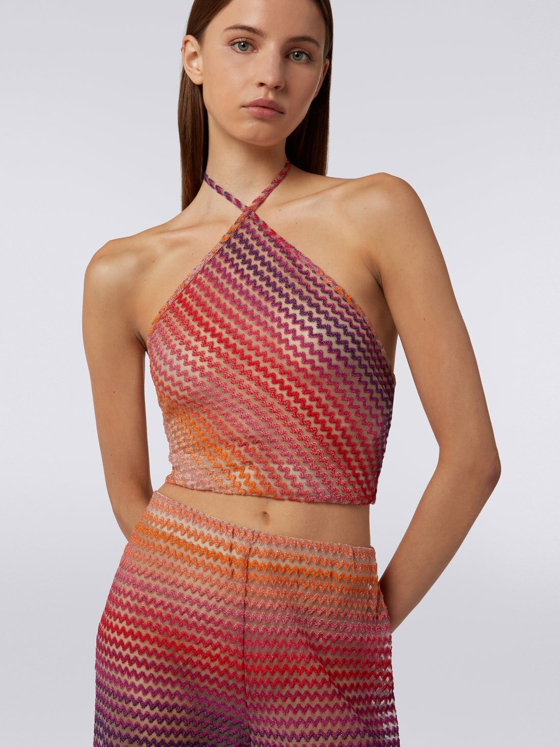 American neckline top with multicoloured zigzag, Pink - MS22SK08BR00URS414T - 4