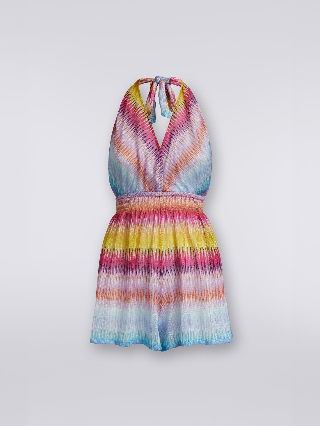 Kurzer Jumpsuit im Neckholder-Stil mit Zickzack-Print, Mehrfarbig  - 8051575770760 - 0