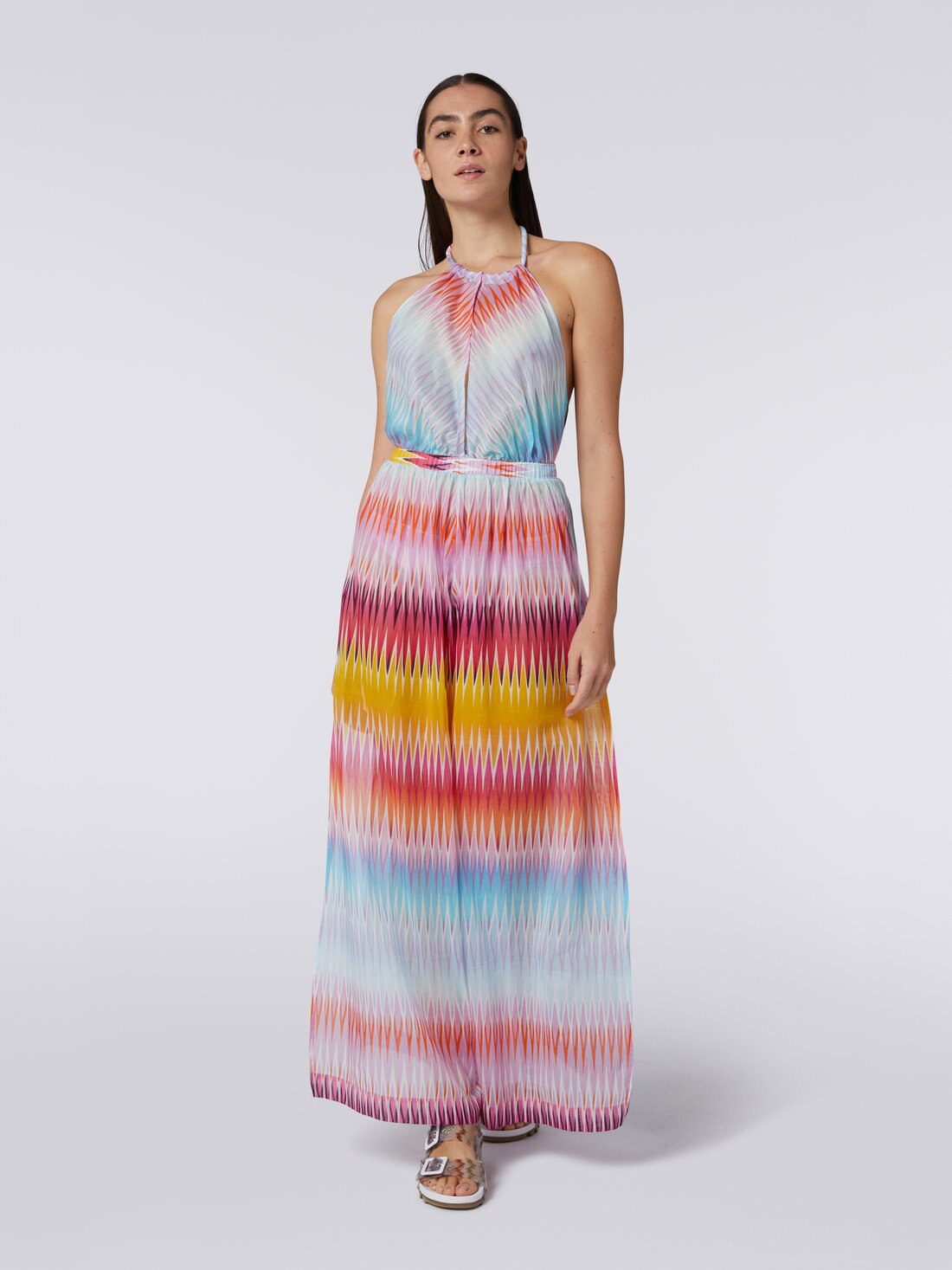 Tuta lunga in cotone e seta stampato muticolore, Multicolore - 8051575802829 - 1
