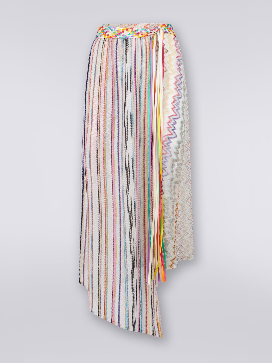 Jupe midi avec ceinture tressée, Patchwork Multicolore Lamé - 8051575702396 - 0