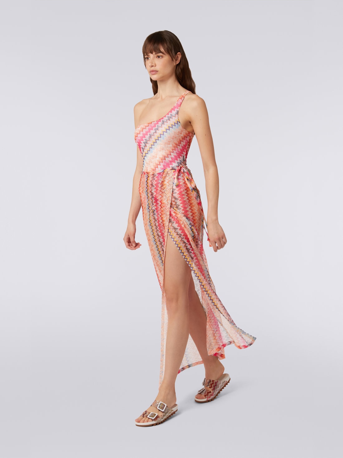 Jupe longue cache-maillot en tulle à chevrons, PINK SHADE CHEVRON - MS23SH0QBR00T6S30C7 - 2