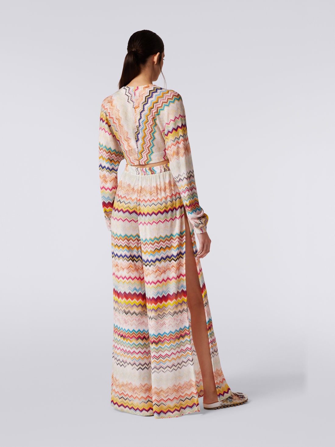 3D effect viscose trousers with sash waistband, Multicoloured - 8051575702013 - 3