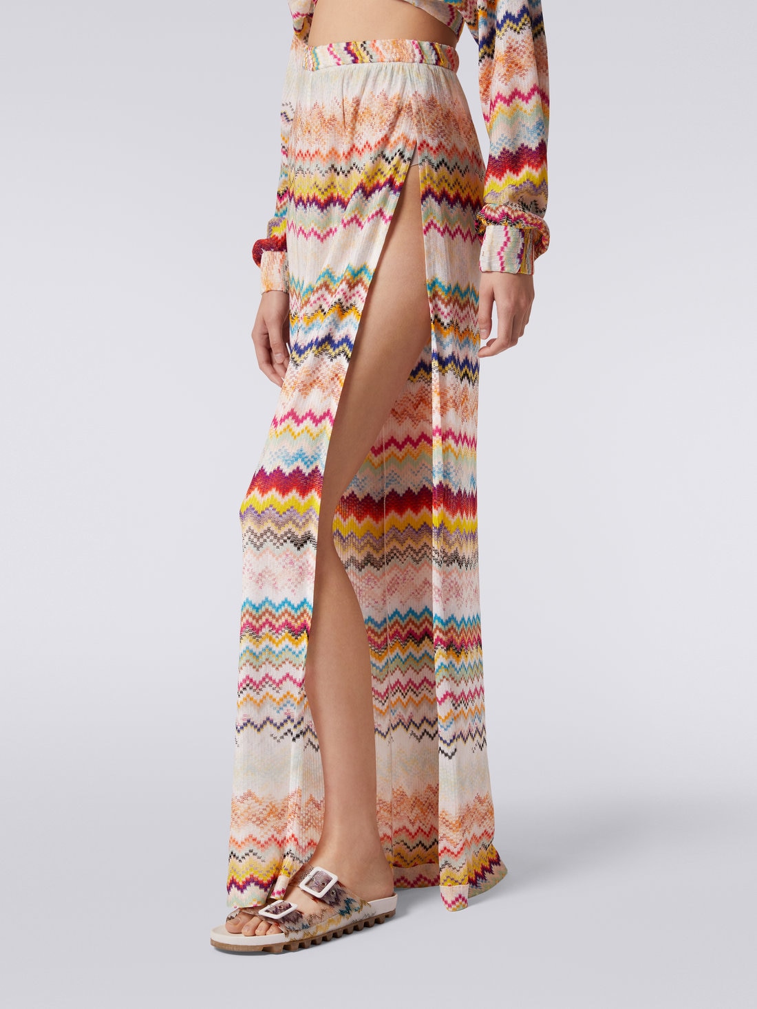 3D effect viscose trousers with sash waistband, Multicoloured - 8051575702013 - 4