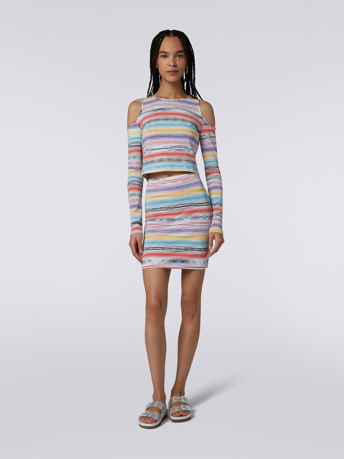 Camiseta de manga larga en algodón y viscosa a rayas, Multicolor  - 8051575732003 - 1