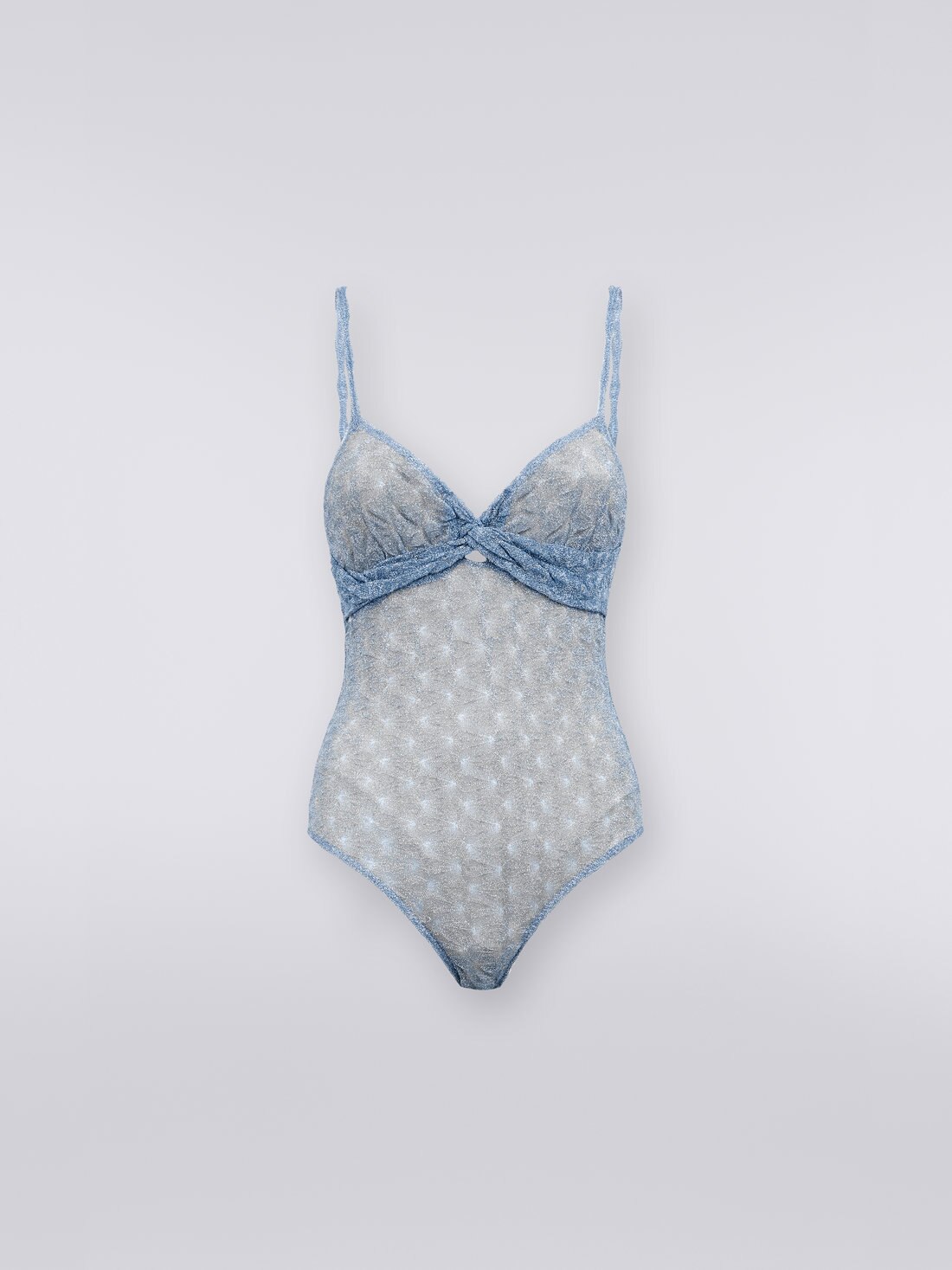 Bañador de una pieza con confección efecto encaje y lamé, Azul Claro Lamé - 8051575732133 - 0