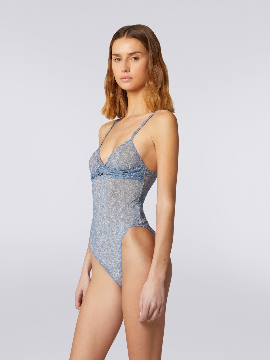 Bañador de una pieza con confección efecto encaje y lamé, Azul Claro Lamé - 8051575732133 - 2