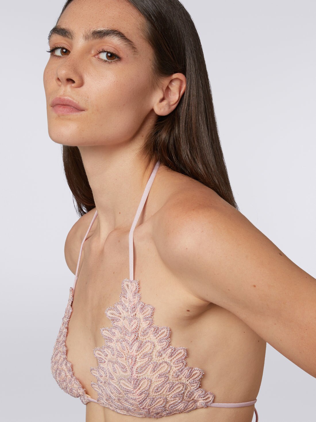 Bikini in maglia effetto pizzo con lurex e bordi smerlati, Rosa   - MS23SP0KBR00N7S30BD - 4