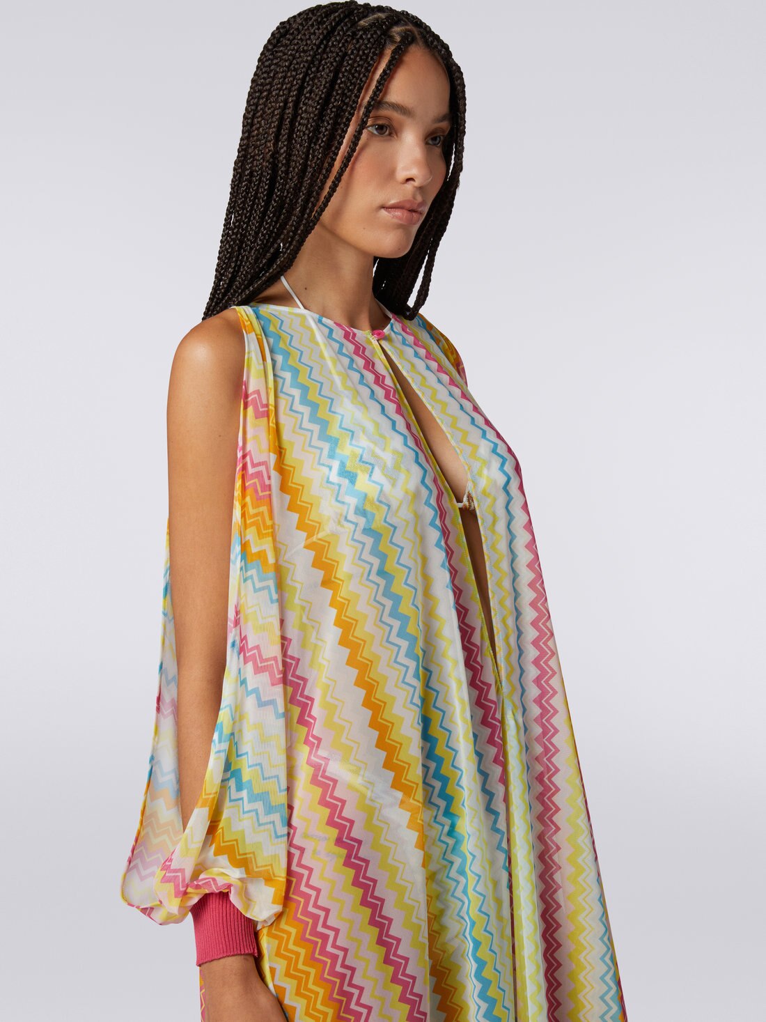Langärmeliges langes Strandkleid, Mehrfarbig  - 8051575753893 - 4
