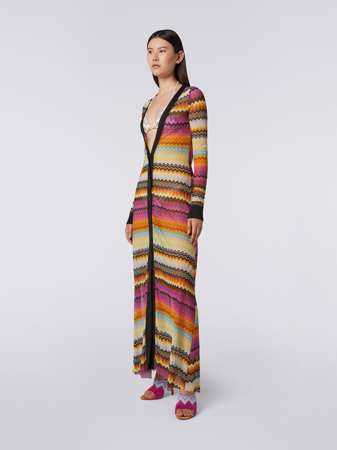 Viscose tulle zigzag cover up cardigan, Multicoloured - 8051575724213 - 2