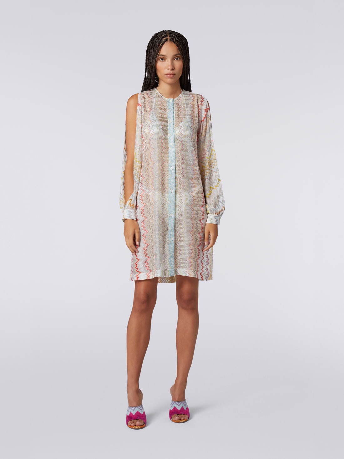 Silk cover up with open sleeves, Multicoloured  - MS23SQ07BR00JHSM8LH - 1