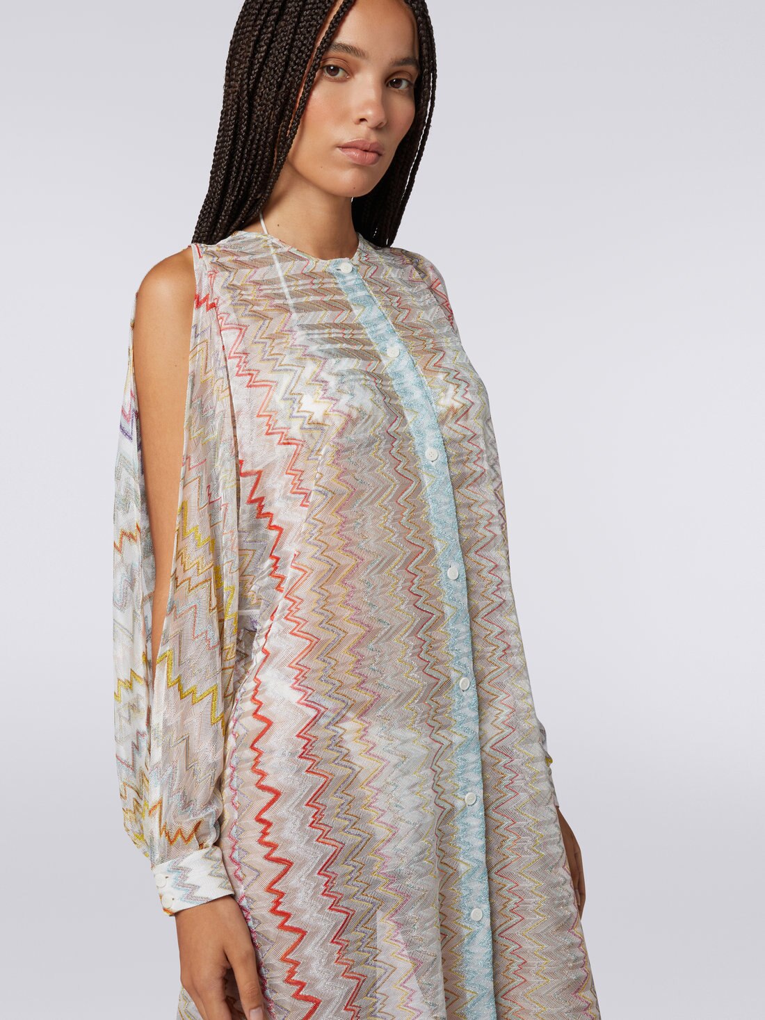 Silk cover up with open sleeves, Multicoloured  - MS23SQ07BR00JHSM8LH - 4