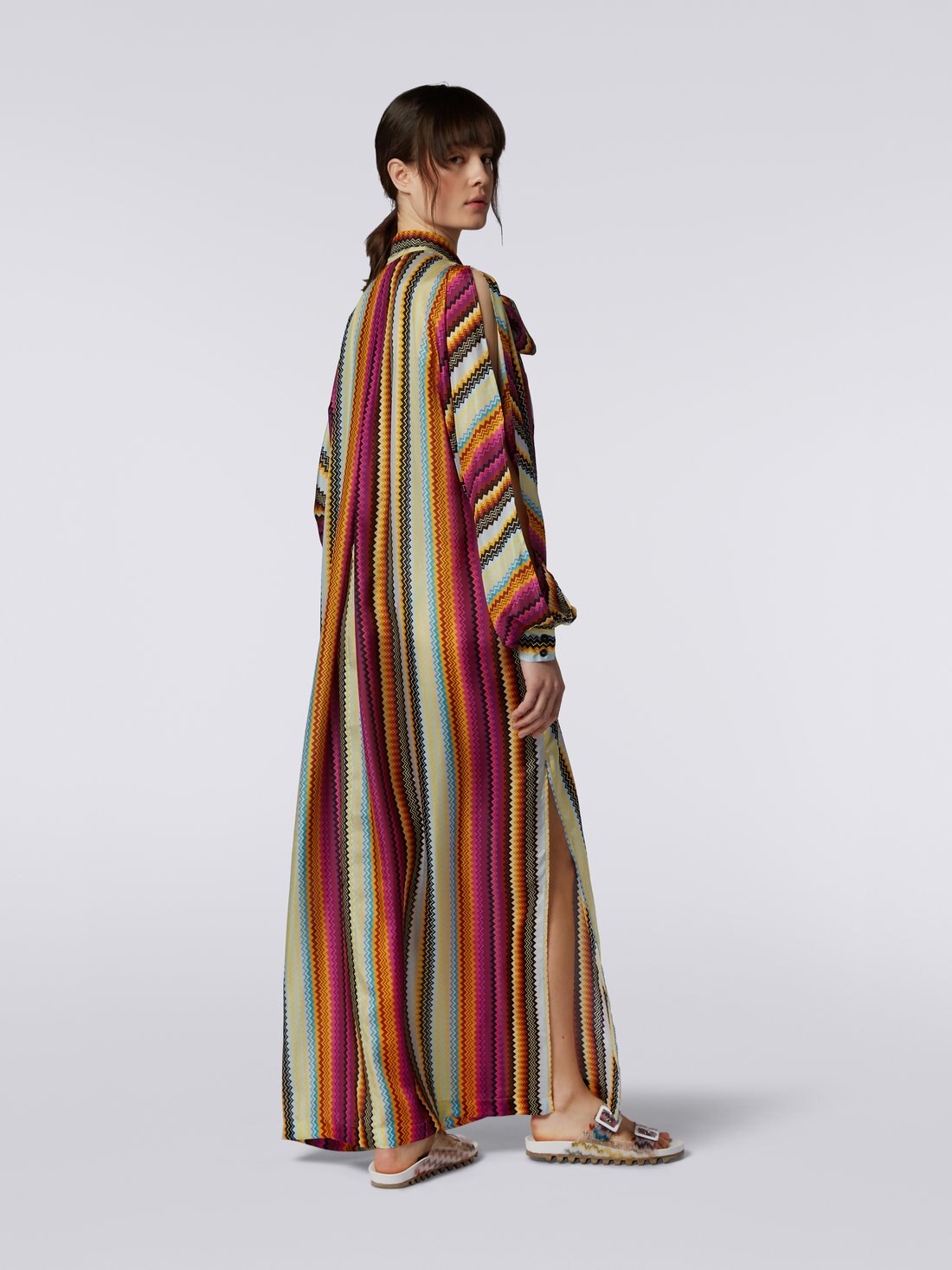 Long habutai silk cover up with sash collar, Multicoloured - 8051575724268 - 3