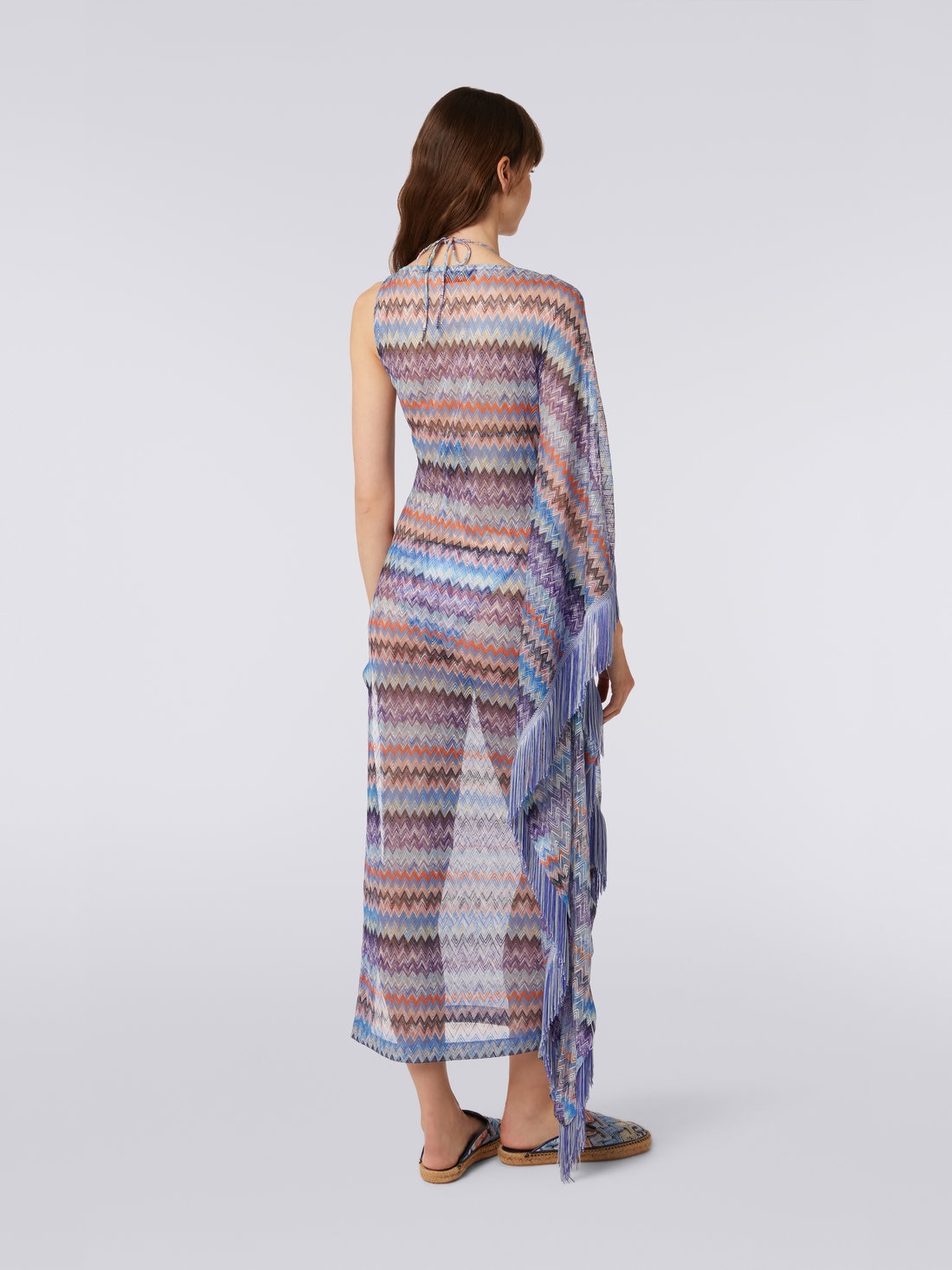 Long chevron viscose tulle cover up with tassels, BLUE SHADE CHEVRON - MS23SQ13BR00T6S72CB - 3