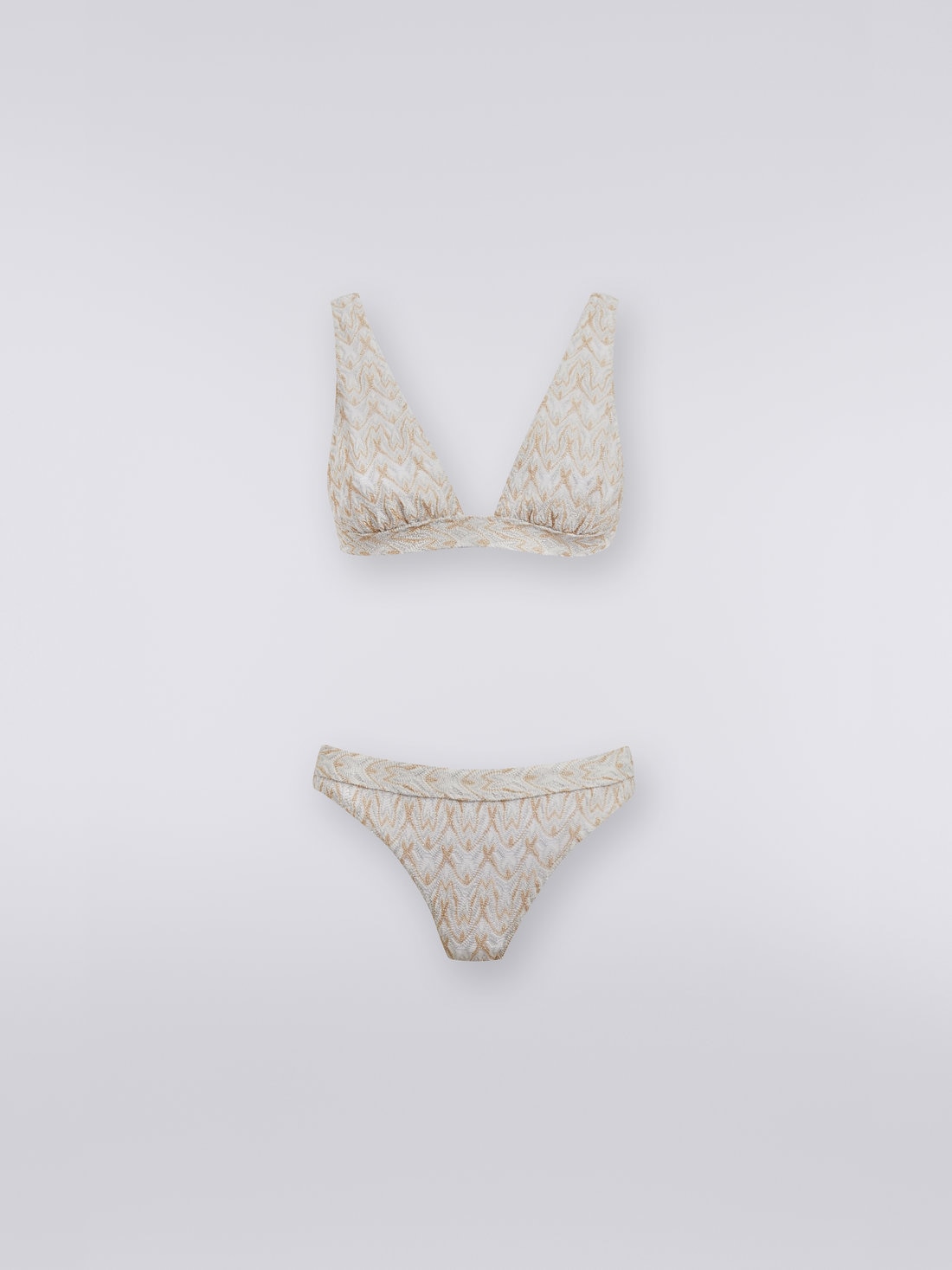 Bikini in lace-effect knit with lurex, Gold - MS23WP00BR00UQS01AH - 0