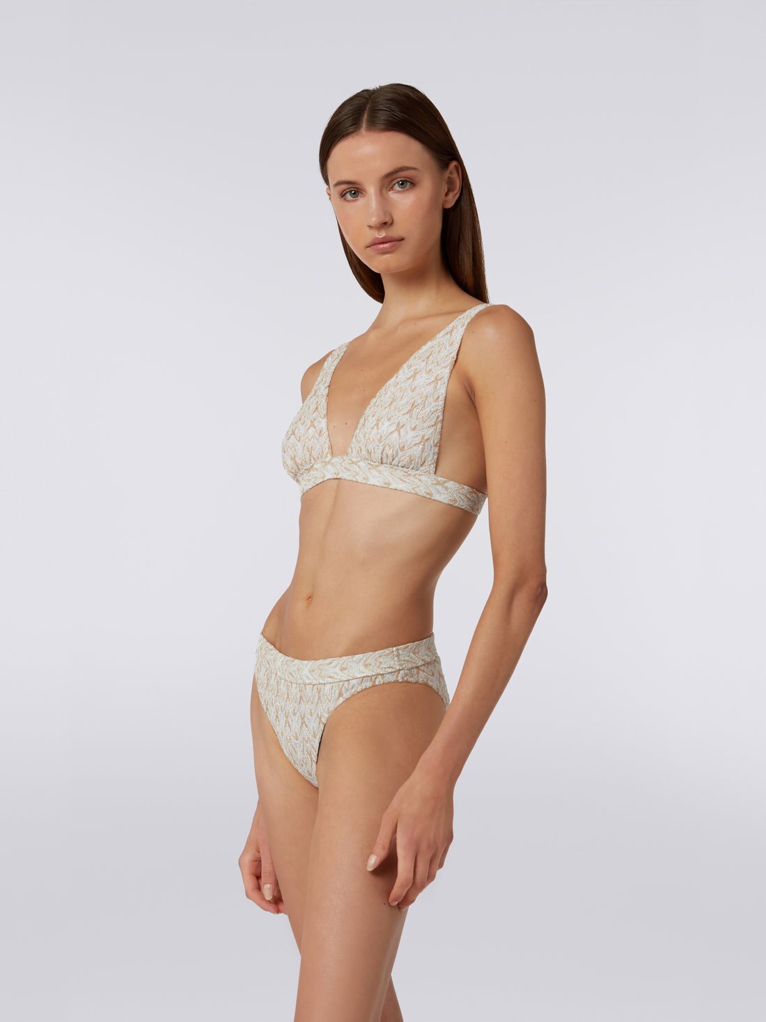 Bikini in lace-effect knit with lurex, Gold - MS23WP00BR00UQS01AH - 2