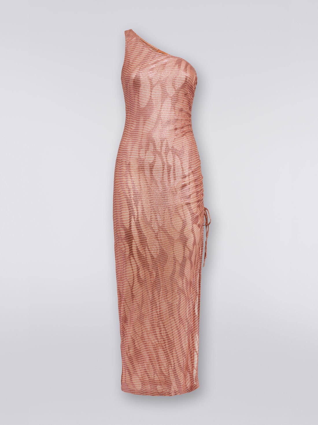 Long one-shoulder cover up in jacquard viscose knit, Pink - 0