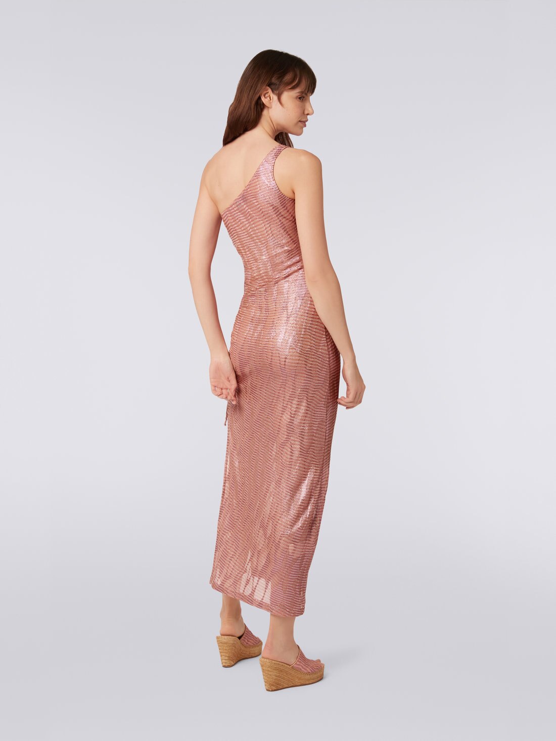 Long one-shoulder cover up in jacquard viscose knit, Pink - 3