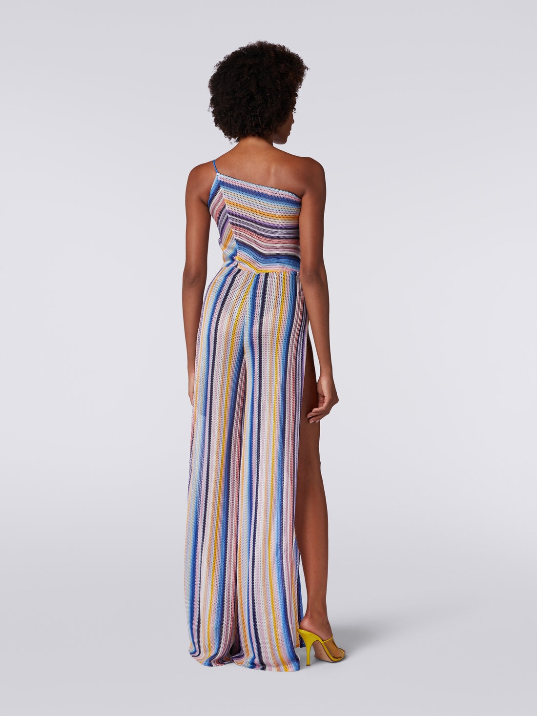 One-shoulder jumpsuit in striped crochet, Multicoloured  - MS24SG03BR00UWS72EC - 3