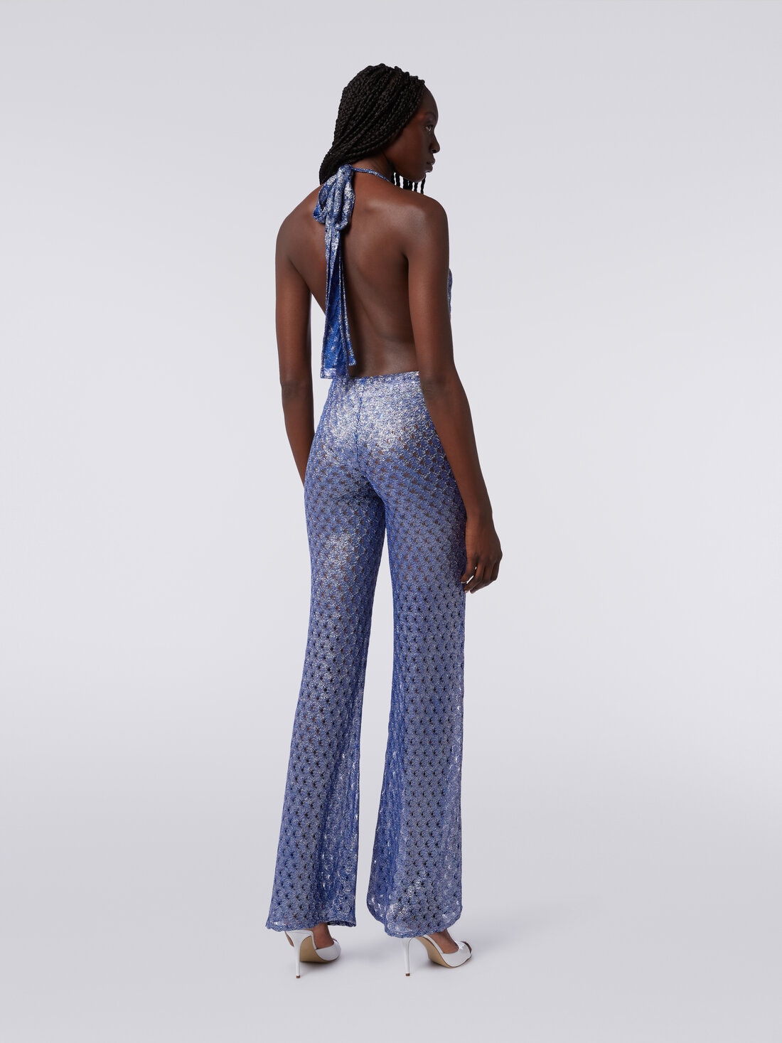 Lace-effect jumpsuit with V neckline , Blue - MS24SG07BR00TC94045 - 3