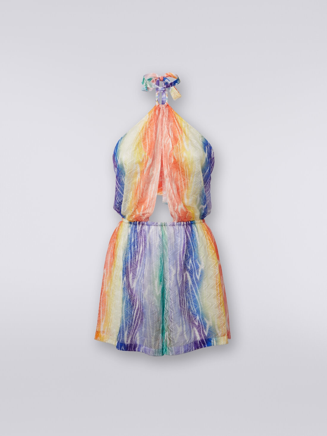 Kurzer Jumpsuit zum Überziehen am Strand mit Tie-Dye-Print, Mehrfarbig  - MS24SG08BR00XOS72ED - 0