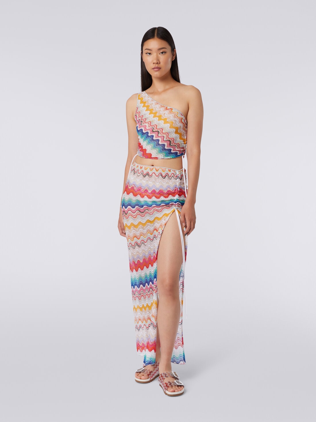 Long wrap-around wave motif skirt, Multicoloured  - MS24SH02BR00TGSM99H - 1