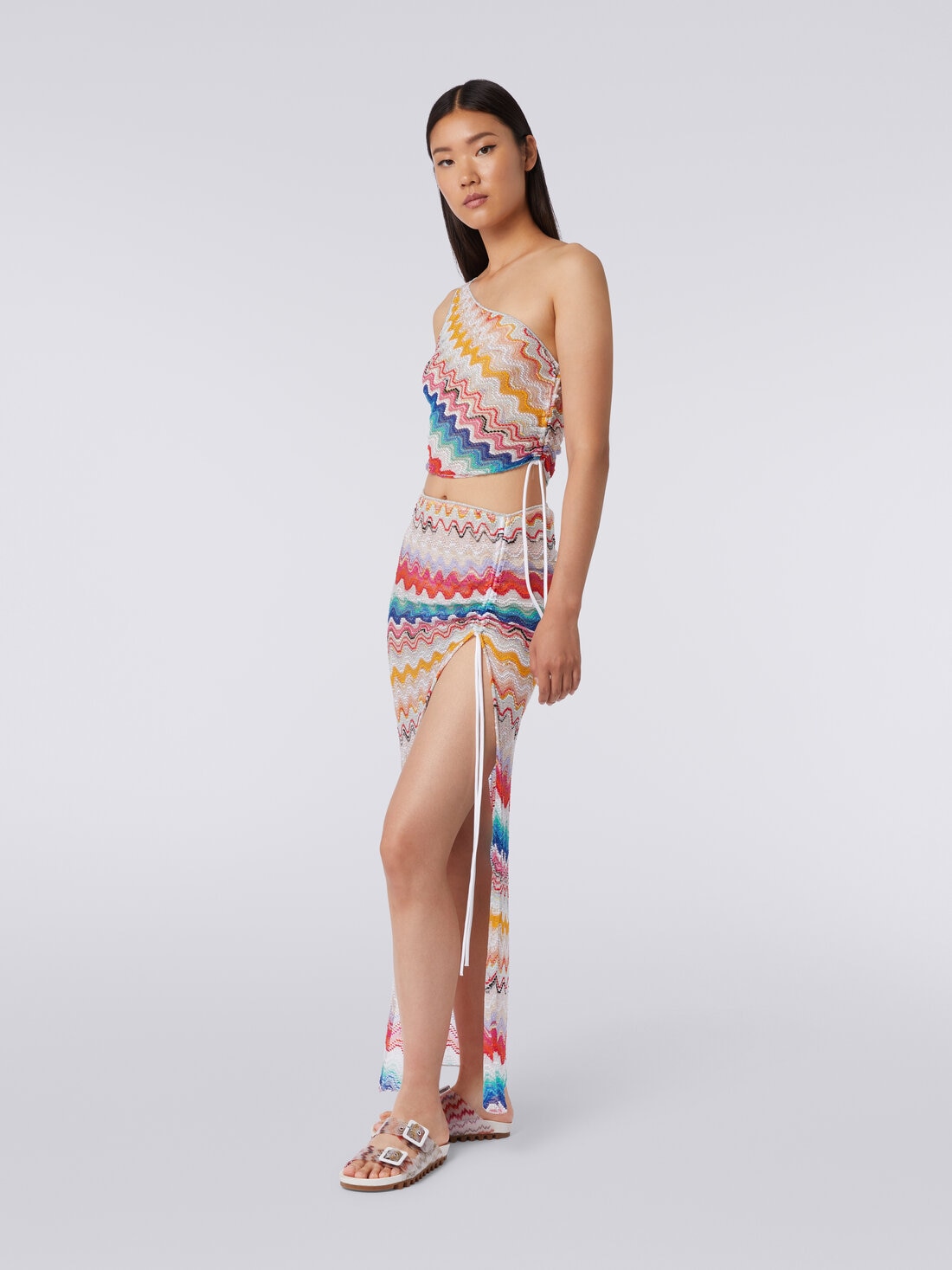 Long wrap-around wave motif skirt, Multicoloured  - MS24SH02BR00TGSM99H - 2