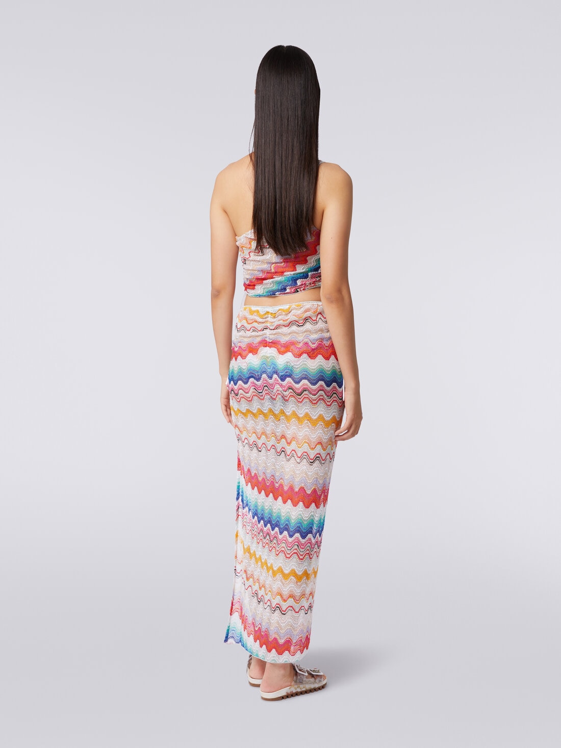 Long wrap-around wave motif skirt, Multicoloured  - MS24SH02BR00TGSM99H - 3