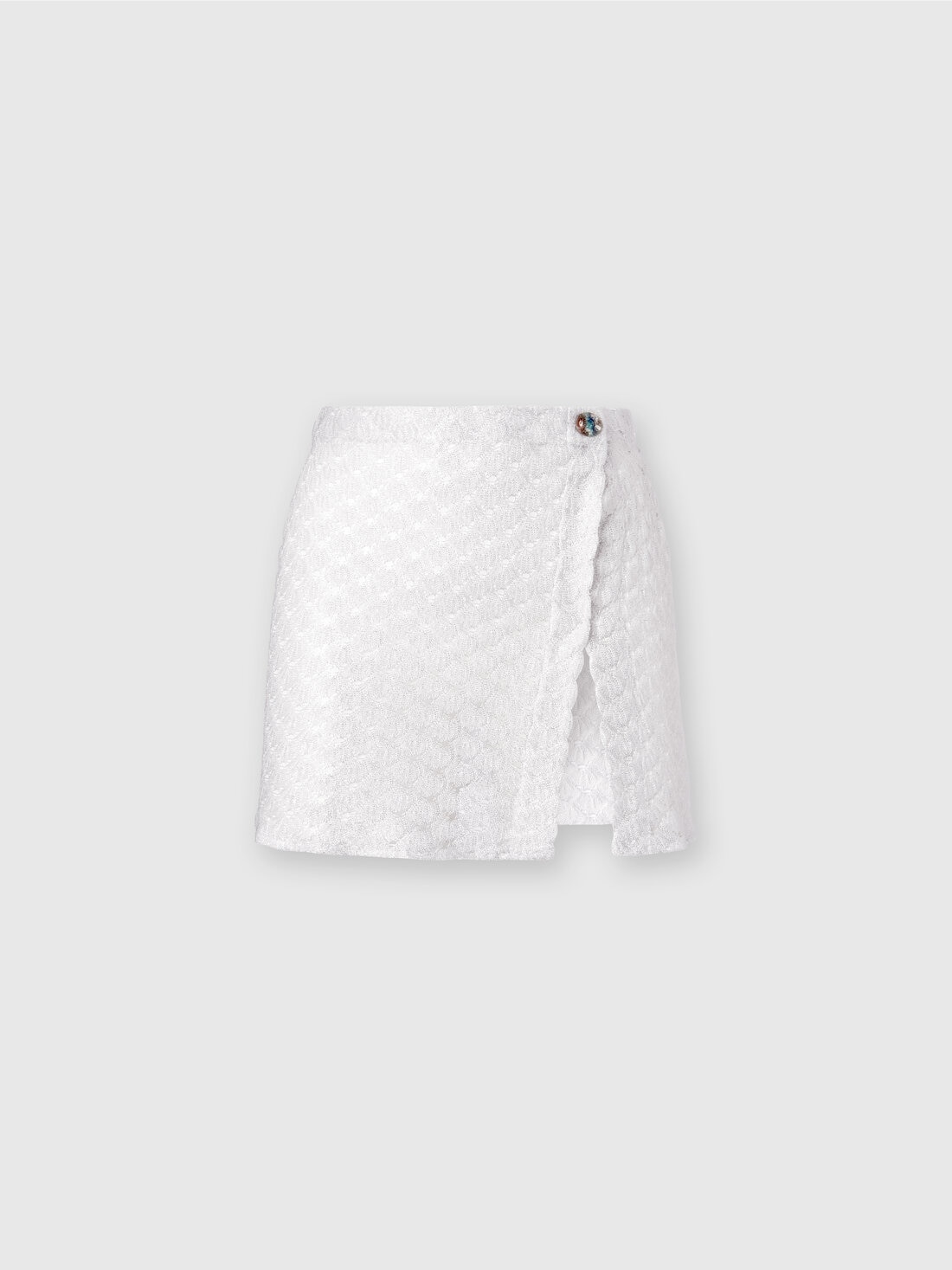 Mini-jupe style portefeuille à effet dentelle et finition brillante, Blanc  - MS24SH04BR00TC14001 - 0