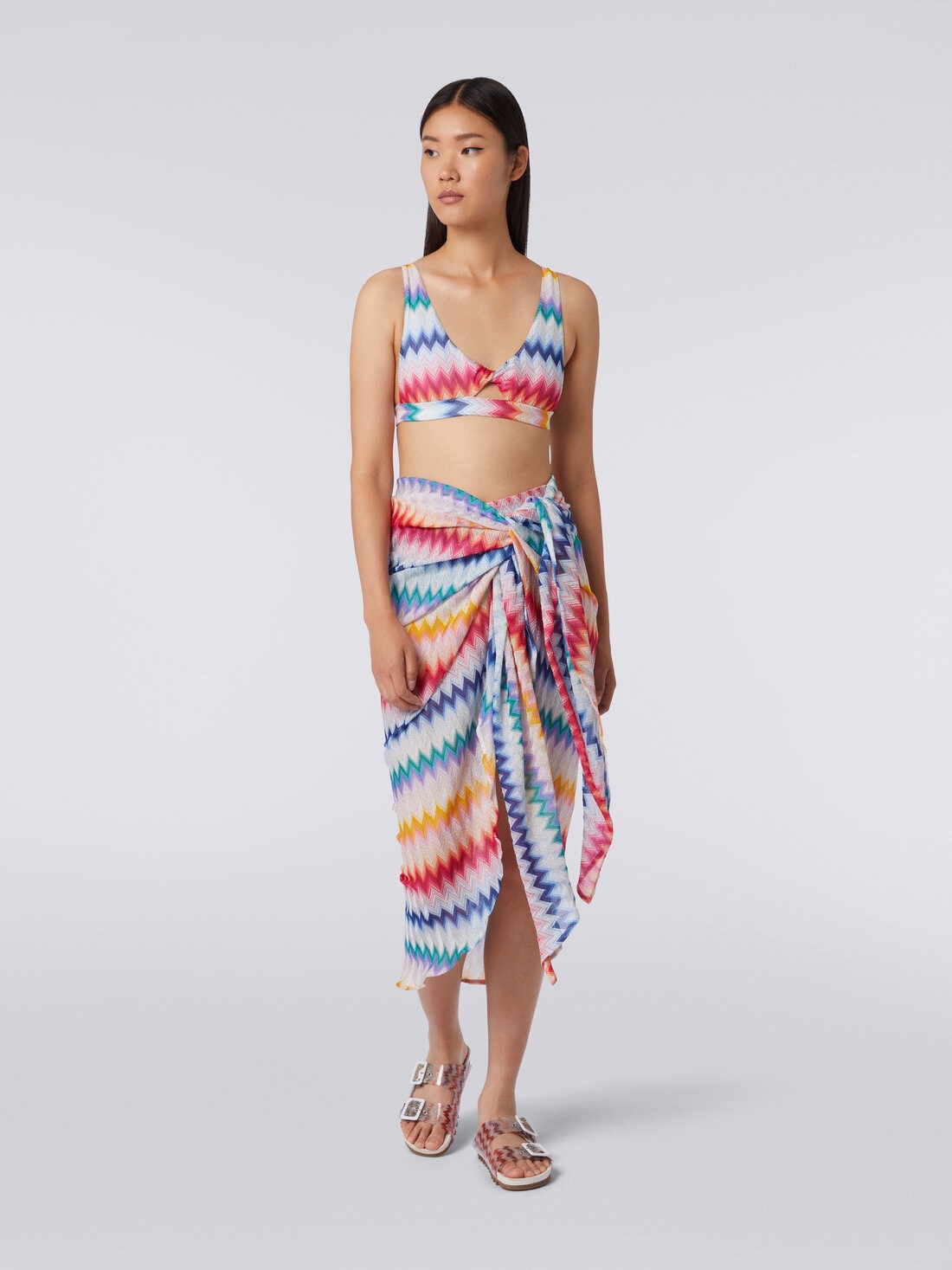 Zigzag motif sarong skirt with lurex, Multicoloured  - MS24SH06BR00TFSM99G - 1
