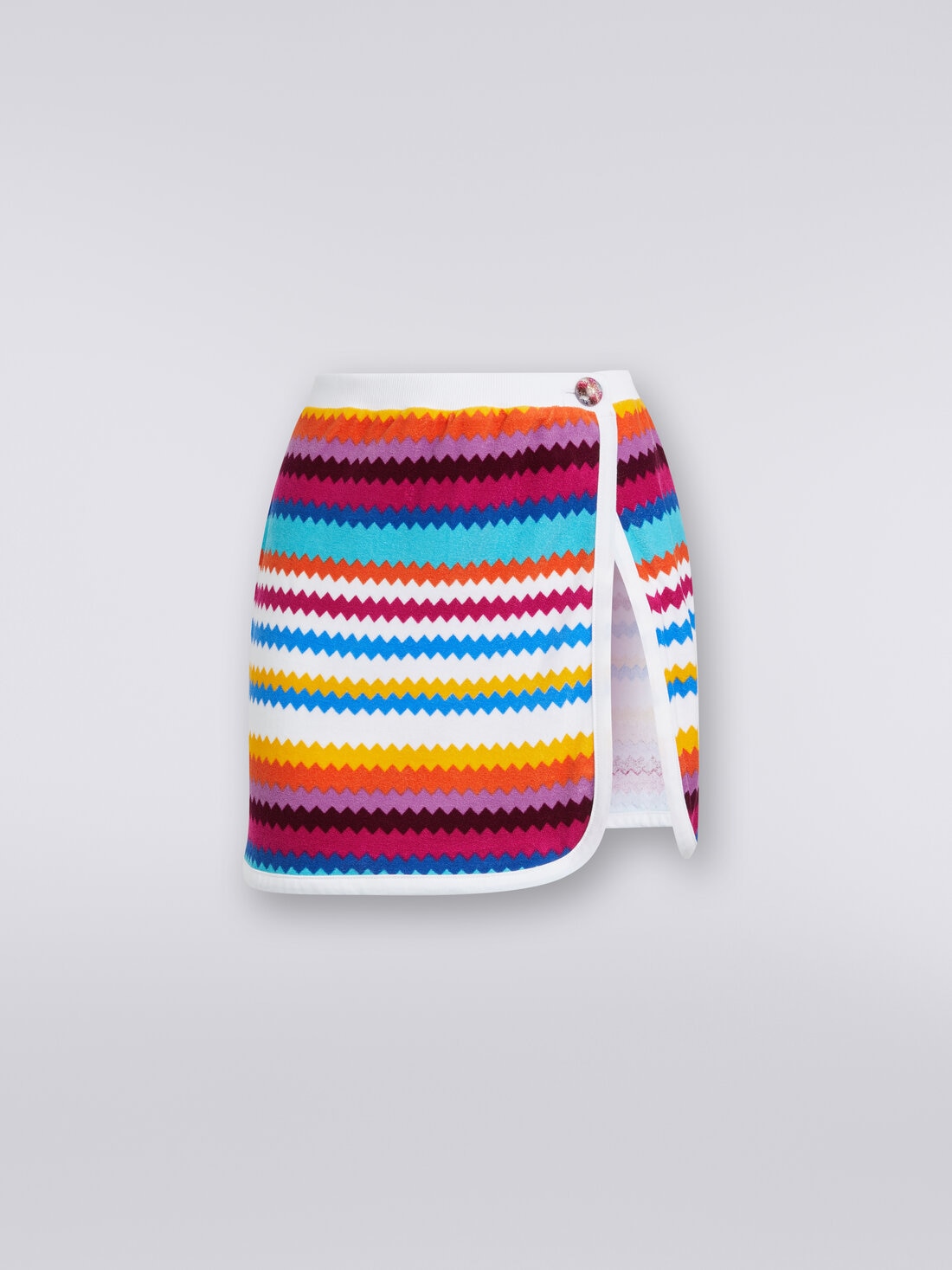 Wrap-around miniskirt in zigzag print terry, Multicoloured  - MS24SH0BBJ00J8SM99F - 0