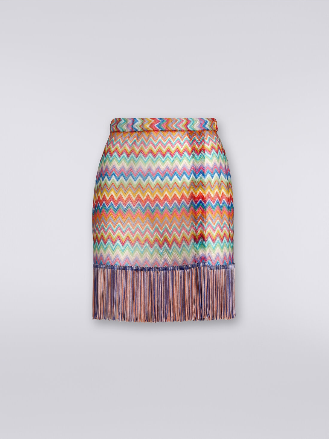 Cover-up wrap-around miniskirt with fringes, Multicoloured  - MS24SH0JBR00XPSM9DM - 0