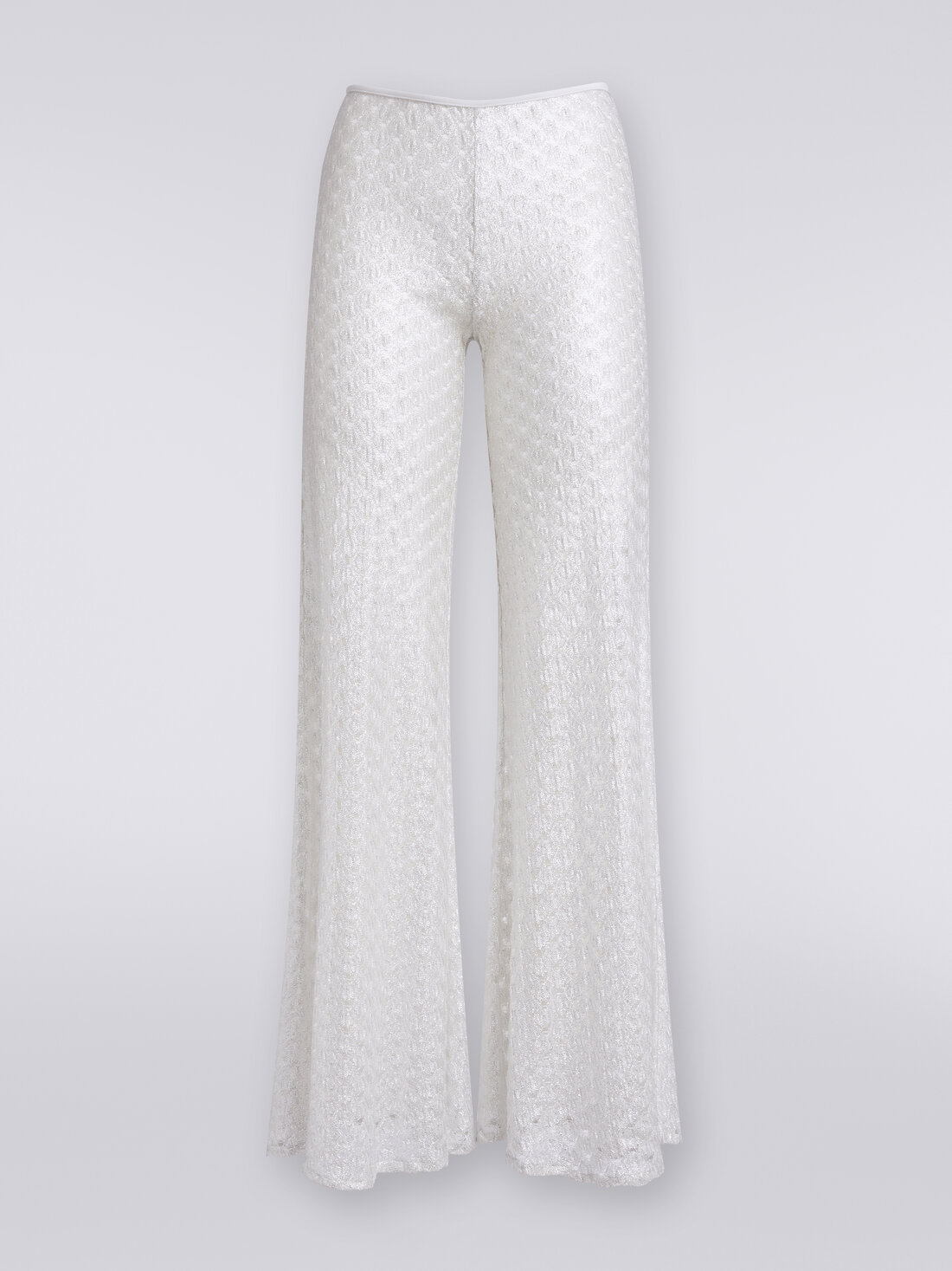 Lace-effect cover up trousers with flared hem, White  - MS24SI00BR00TC14001 - 0