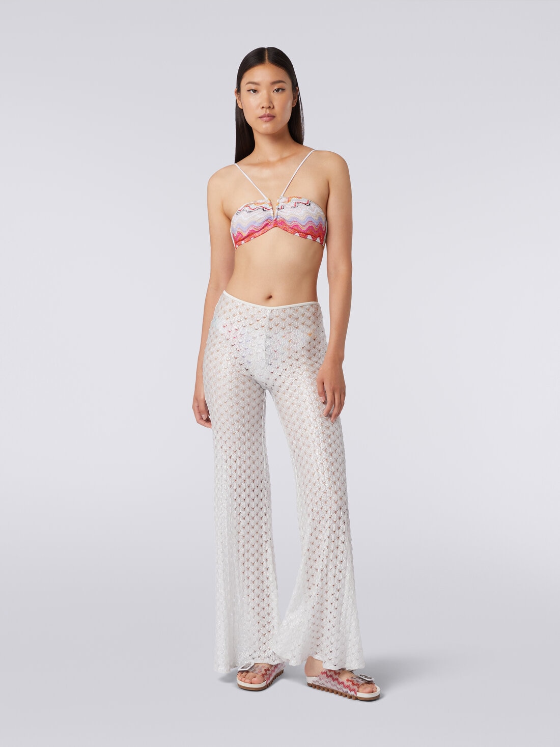 Pantalon de plage à effet dentelle avec ourlet évasé, Blanc  - MS24SI00BR00TC14001 - 1