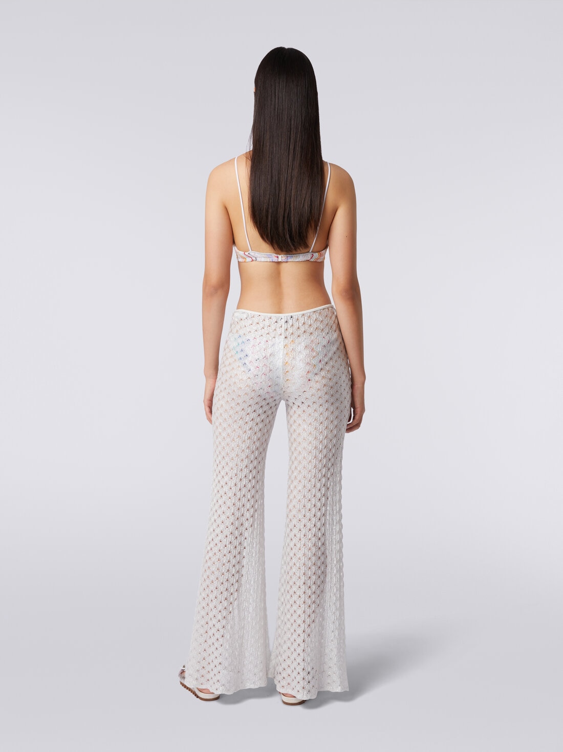 Lace-effect cover up trousers with flared hem, White  - MS24SI00BR00TC14001 - 3
